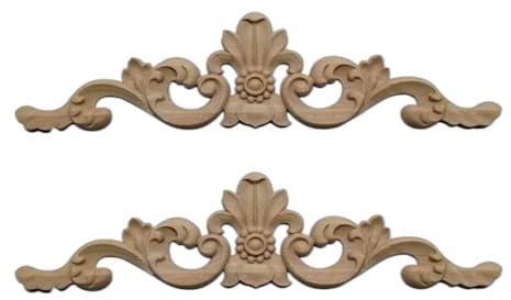 2 Stück perlenähnliche geschnitzte Onlay-Applikationen, unlackiert, lange Holzschnitzerei, Aufkleber, Holzecken, Rahmen für Schrank, Wand, Tür, Bett, Decke, Kamin, Bank, Möbel, Makeover-Projekt (40 x