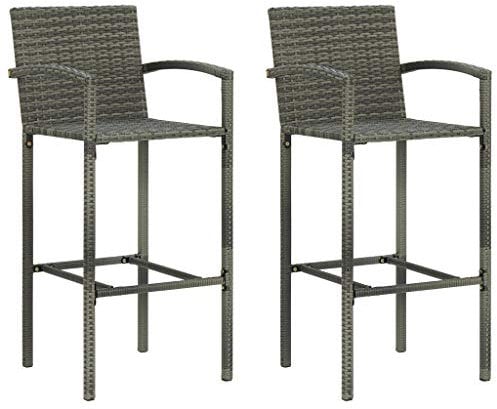 Küchentheke, Frühstücks-Barhocker, Barhocker, 2 Stück, graues Polyrattan, industrielle Theke, Höhe, Barhocker für Zuhause, Kneipe, Bartisch, Wohnzimmer, Lounge