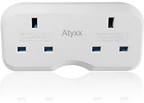 Atyxx Dual European Travel Adapter - Double Socket EU Plug Adapter with Power Indicator Light - Easy To Remove, Space Saver Europe to UK Plug Adaptor - Compatible with Sockets In 80 Countries