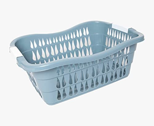 Plastic Laundry Basket Hamper Washing Clothes Storage Bin with Handles UK (Blue)