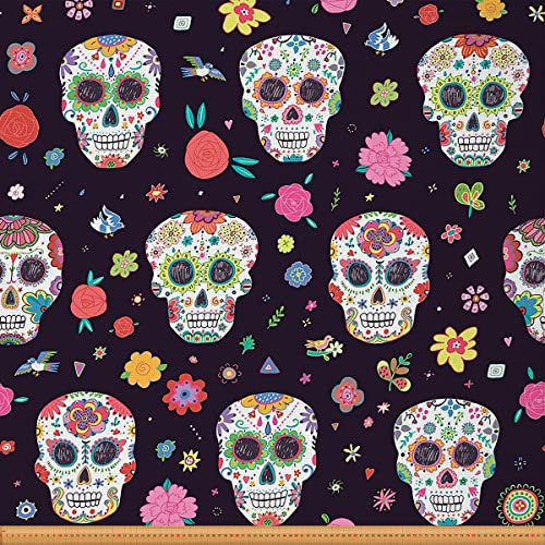 Zuckerschädel Stoff Meterware Blumenfarbener Halloween Polsterstoff Boho Rosen Blumen Dekorationsstoff für Polsterung und Wohnakzente DIY Kunst Wasserdichter Draußen Stoff 920 x 150 (HxB)