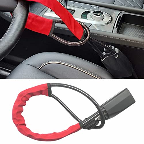 Eidoct Steering Wheel Lock Seat Belt Lock Universal Anti Theft Car Device Car Lock with 2 Keys for Car Security Fit Most Vehicles Truck SUV Van(Red)