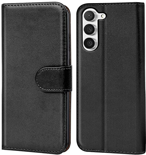 Verco Handyhülle für Samsung Galaxy S23 Hülle, Bookcase Tasche Flipcover für Samsung S23 Case [Kartenfächer/Aufstellfunktion], Schwarz