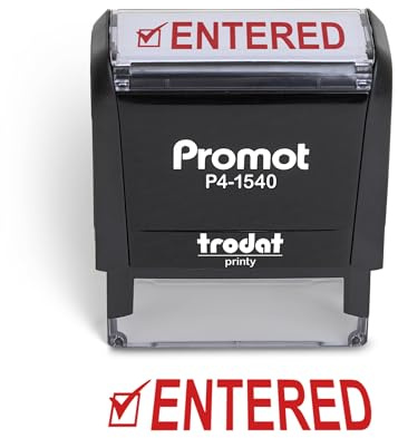 Promot Entered Self Inking Rubber Stamp - Refillable Stampers for Office - Business, Accounting, Bookkeeping, Coding, Legal, Notary, Work, Ordering, Inventory Stamps - Red Ink