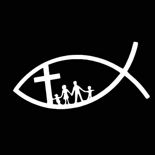 MACMRD Auto Aufkleber 13 cm * 6 cm Lustiger Autoaufkleber Christlicher Fisch Jesus Familie Kreuz Kirche Dekor Vinyl Aufkleber