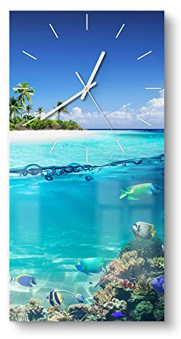 DEQORI Glasuhr | horizontal 30x60 cm | Motiv Insel im tropischen Meer | große XXL Design Uhr aus Glas | leise Wanduhr für Wohnzimmer & Küche | Moderne Hingucker Uhr für die Wand