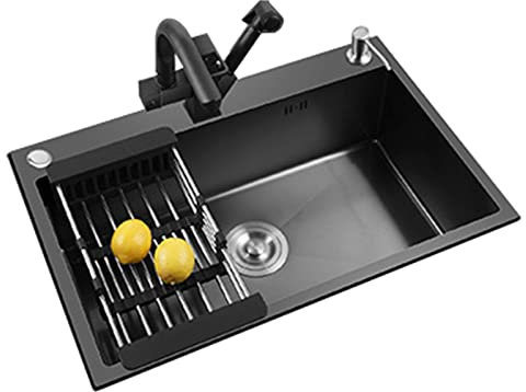 DOZPAL Fregadero de Cocina de Acero Inoxidable - Fregadero de Montaje Superior/Inferior con Grifo extraíble - Fregadero doméstico Fregaderos de un Solo tazón - Juego de colador de Drenaje,B-55cm