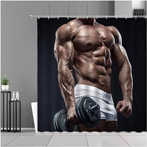 SEYUMI Duschvorhang 180x180 Muskulöser Mann Duschvorhang Fitness Sexy Badezimmer Vorhang Antischimmel Wasserdicht 3D Effekt Duschvorhänge für Badewannen Textil Polyester Stoff mit Haken