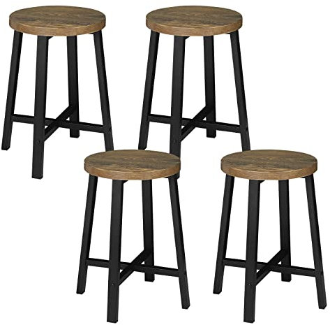 WOLTU Esszimmerstühle 4er Set, Küchenstuhl, Esszimmerhocker, Küchenhocker, Hocker mit Metallbeinen, im Industrial Design, Vintage-Holzmaserung Schwarz, BH370hov-4