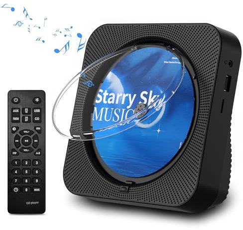 CD Player, Portable Bluetooth 5.1 Desktop CD Player with HiFi Sound Speakers, Remote Control, Dust Cover, LED Display, Boombox FM Radio, USB/AUX for Home, Gift, Kids (Black)