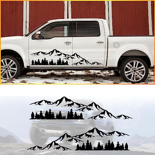 Jialuode Truck Aufkleber und Abziehbilder, große Berge Wälder Baum Grafiken Auto Seite Aufkleber für LKW Pickup SUV, Vinyl-Material, Cool Car Aufkleber für Männer (2PCS schwarz) 191610