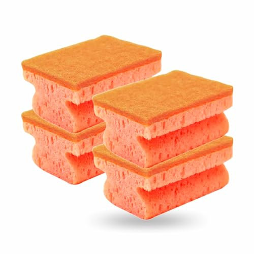 Hand Grip Scourer Washing Up Sponge Wipe Up Extra Strong Non Scratch Cleaning Scrub Absorbent Sponge Heavy Duty Kitchen Household Bathroom Scourers Cleaning Scrubber Scouring Pads 4 Pcs