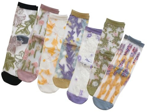 DXYAKY Netzsocken für Damen, durchsichtig, ultradünne Spitze, Fischnetz, durchsichtig, knöchelförmig, lässiger Stil, Einheitsgröße