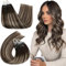 Ugeat Microring Extensions Ombre Braun Echthaar Microring 60 cm Extensions Echthaar Glatt Schokobraun Balayage Aschbraun Micro Loop Extensions Echthaar Add Length 50g 50 Strähnchen #4/18/4