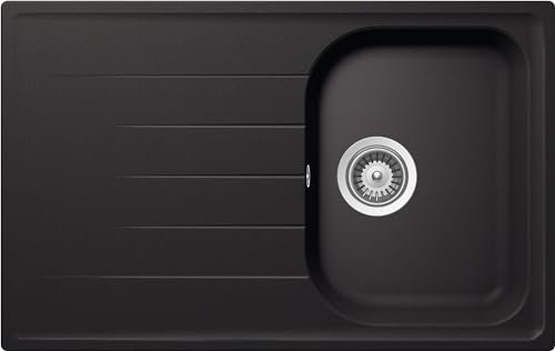 SCHOCK | Fregadero de cocina Lithos D100S 1 bañera Small con escurridor, bañera reversible, material Cristalite®, negro absoluto, 790 x 500 mm