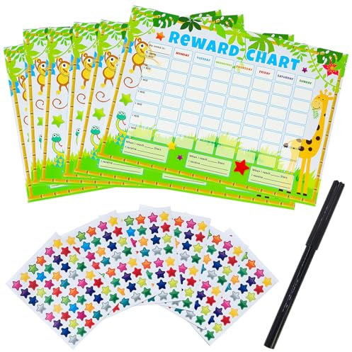 6 Reward Charts and 252 Star Stickers - Reward Charts for Children Behaviour, Potty Training Stickers for Girls and Boys, Customisable, Educational and Rewards Good Behaviour