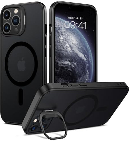 GUAGUA Magnetisch Handyhülle für iPhone 12 Pro Max, iPhone 13 Pro Max Hülle mit Kamera Ständer [Kompatibel mit MagSafe] Stoßfest Kameraschutz Rundumschutz Schutzhülle Dünn Case Cover (6,7‘’) Schwarz