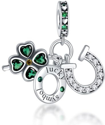 Rimgoris Breloque en argent 925 pour femmes bracelets collier Vert Lucky Horseshoe Four Leaf Clover Charm Bracelet Femme Charm