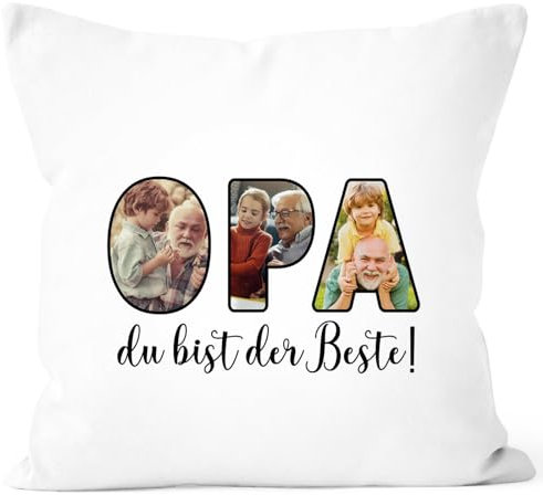 SpecialMe® Kissen-Bezug mit eigenen Fotos selbst gestalten personalisiertes Geschenk für Opa Vatertagsgeschenk weiß Standard