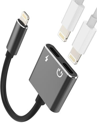 Adaptador Jack Lightning para iPhone (2en1) Auriculares cargador Dongle Carga Audio Microfono Cascos para Apple 14 13 12 11 Pro Max para iPad Air Conector Aux Accesorios Cable Auxiliar Coche Audifonos