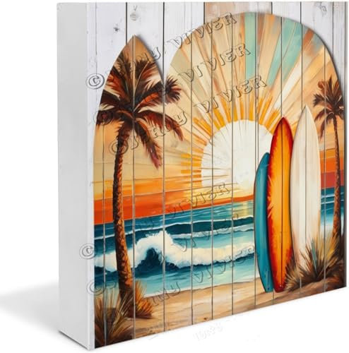 Surfbrett-Holz-Schild, Surf-Geschenke für Frauen, lustige Schreibtischdekoration, Regal-Dekoration für Wohnzimmer, Tisch, Tafelaufsätze für Esstisch, Holzblockschilder für Regal,