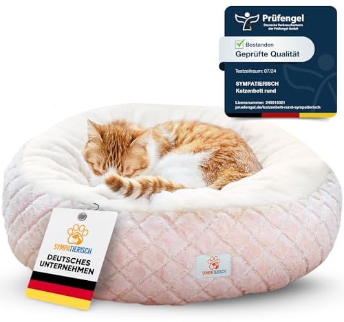 Katzenbett [beruhigende Wirkung] - Rundes, flauschiges Kissen für deine Samtpfote - Katzenkissen, Katzen-Körbchen, Kuschelbett waschbar, Katzenschlafplatz-Bettchen, Katzenbettchen | 55x55x20 cm