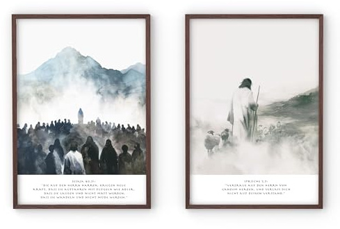 MJ-GRAPHICS® - Jesus Bild Wohnzimmer, Schlafzimmer, Christliche Bilder Flur Jesus Christus Bilder 2x A2 Art Kunstdruck katholisches Kunstwerk spirituelle Raum Wanddekoration Deko Christ ohne Rahmen