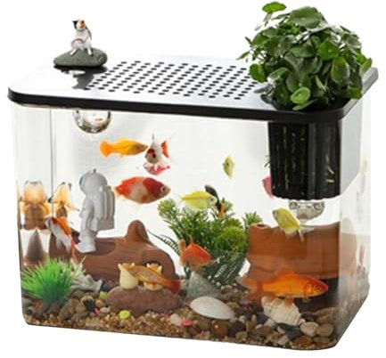Acuario de pecera, pecera Betta | Acuario con tanque de tortugas y peces dorados con pantalla de escritorio - Acuarios pequeños con tanque compacto para peces pequeños, cría de tortugas, niños, adulto