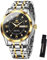 OLEVS Bicolor Herren Armbanduhr mit Datumsanzeige Schwarz Zifferblatt Uhren Herren Metallarmband Mode Leuchtend Wasserdicht Herrenuhren Edelstahl Silber Gold Quarz Männer Uhr Analog Kleid Geschenke