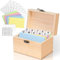 MOBYKE Index Card Holder 3x5, 100 Pcs Heavy-Duty Indexcard Business Organizer Wooden Recipe Box with Dividers Flash Card Holder with 30 White Dividers, 1 Blank Sticker and 1 Letter Sticker