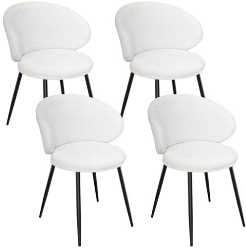 LEWE Esszimmerstuhl 4er Set, Küchenstuhl Polsterstuhl mit Rückenlehne, Metallbeine, Plüschiger Stoffbezug, für Arbeitszimmer, Wohnzimmer, Schlafzimmer