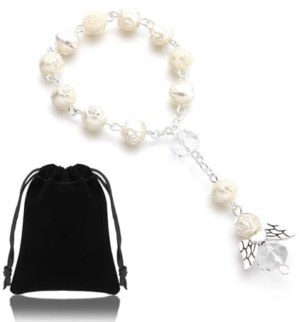 Cosmeria Schutzengel Auto Anhänger, Rückspiegel Dekoration mit Rosenkranz, Geschenkverpackung im Samtbeutel, Ideal für Autofahrer