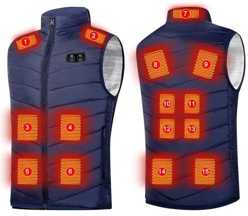 Heated Gilet, Heated Vest Men Women 15 Heating Zones Heated Clothing with Battery Pack Heated Body Warmer Heated Jacket Winter Warm Heated Coat for Ski Hiking Moto UK Sale Clearance