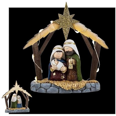 DRW Mysterio Geburt auf Holzportal, Kunstharz, handbemalt, 14 cm