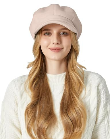 FEOYA Damen Klassisch Ballonmütze Newsboy Cap Schirmmütze Vintage Herbst Winter Barett Kappe Maler Mütz Beige