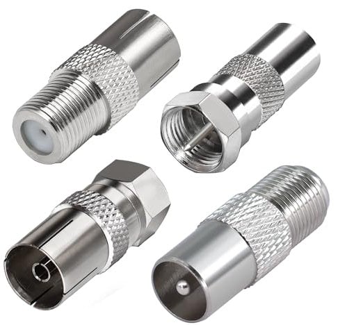TUOLNK 4pcs F Type to Coax Adapter Kit for Satellite, Antenna, Aerial Cables, Compatible with TV, Router, Modem, Satellite Receiver, Audio/Video Equipment