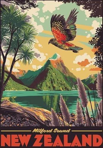 Puzzle 1000 Teile Landschaft Neuseeland Vintage Reisekunst Poster Dekompressionsspiel Für Erwachsene Spielzeug Qz613Yk 26x38CM