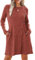 EIRUKON Strickkleid Damen Langarm Pulloverkleid Herbst Rundhals Gestrickt Kleider Winterkleid mit Taschen und Knöpfen Tunika Kleid Elegant,Ziegelrot,XL
