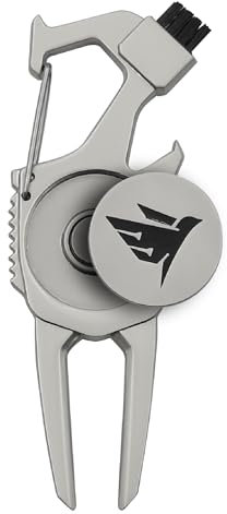SWIFTEE Golf Divot Pitch Mark Repair Tool 7-in-1 - Club Holder, Brush, Clip Buckle, Groove Cleaner, Bottle Opener, Ball Marker, Divot Tool - Gift Box Included (Pearl Silver)