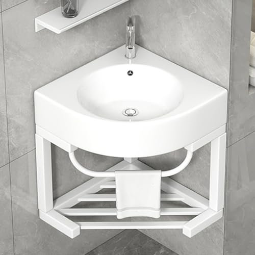 HOLGVE Lavabos d'angle, Meuble-lavabo Mural en Céramique, Lavabo Extérieur, Lavabo Suspendu au Mur, Meuble-lavabo d'angle for Petit Espace, Lavabo en Céramique(16.5inchx42cm)
