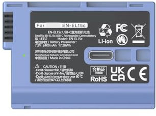 Lithium Battery EN-EL15c EN-EL25 USB-C Rechargeable Camera Battery 1000mAh 7.6V Fast Charging ,Compatible For Nikon Z30 Z50 Z6III Z8 Z7II Z6 D850(EL15c Blue)