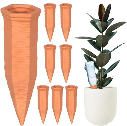 CIANBIFN 8 x Coni Irrigazione Set, Irrigazione a Goccia per Vasi Acqua per Piante Vacanza Coni Terracotta per Irrigazione Piante, per Piante, Fiori, Bonsai, Interni Esterni Giardino, Terracotta