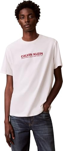 Calvin Klein Herren T-Shirt Kurzarm mit Rundhalsausschnitt, Weiß (White Greige), M