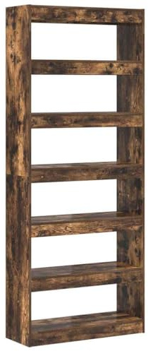 vidaXL Bookcase with Shelf Smoked oak 80 x 30 x 198 cm Engineered wood, Living Room, Modern Storage Solution, Rectangular Bookshelf, Functional Bookcase, Freestanding Shelves, Minimalist Design