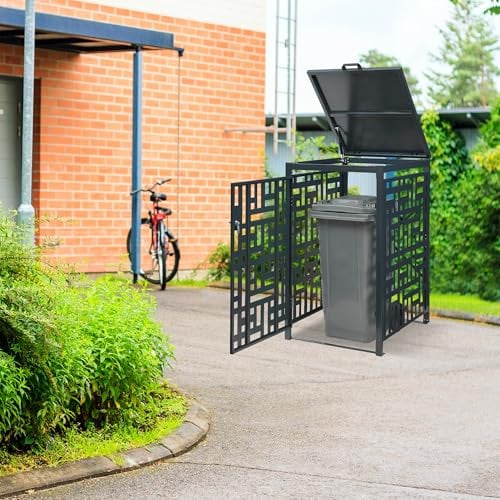 casa.pro Cache-Poubelle pour 1 Poubelle de 240 L Abri pour Poubelles avec 2 Portes Verrouillables et Clés Incluses Élégant Résistant aux Intempéries Acier Galvanisé 116 x 68 x 80 cm Anthracite