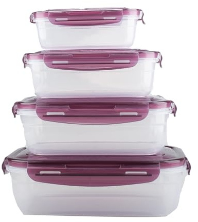 duisoad 4 Pcs Airtight Food Storage Set, 280ml/500ml/1000ml/1800ml Food Storage Containers Plastic Food Containers with Lids for School, Work, Microwave, Reusable