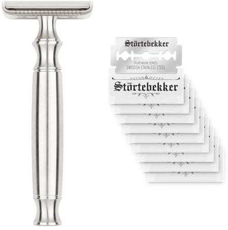 Störtebekker® Premium Rasierhobel Herren Rostock | Hochwertiger Nassrasierer aus Edelstahl | 163 g extra schwer für bessere Handhabung | inkl. 10 Rasierklingen aus Edelstahl | Safety Razor