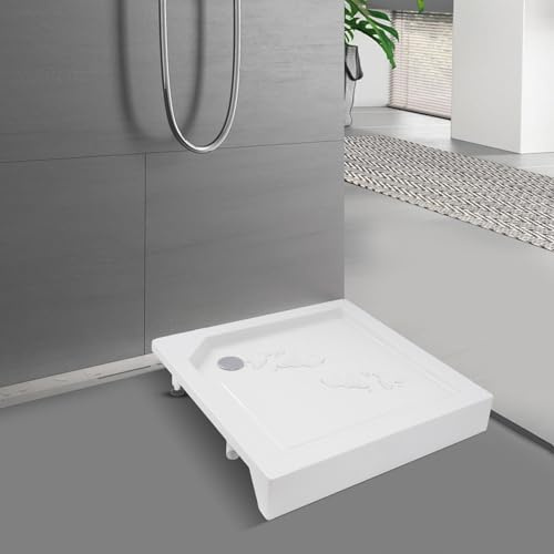 Square Shower Tray 85x85cm Anti-Slip Shower Base with Drain, ABS Acrylic Resin Coated, Modern White Shower Pan with Adjustable Feet & Quick Drainage, Surface or Embedded Installation