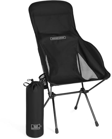 TSE HC100 Camping Chair, Comfortable Outdoor & 3.36lbs Lightweight Folding Chair with Cup Holder, Portable and Easy to carry for Camping, Beach, Hiking, Urbain, Festival or Garden (Black)