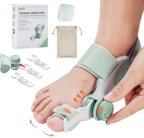 EliaValth Bunion Corrector for Women Big Toe, Adjustable Brace with Knob & Angled Plates for Hallux Valgus Relief & Toe Alignment, Medium Strap